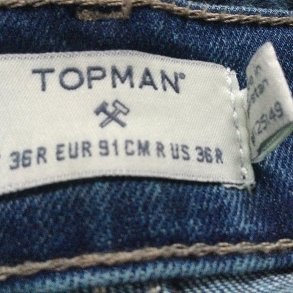 Topman Stretch Skinny Jean Men's 36 x 26 inseam. Button Fly Hemmed Medium wash - Picture 3 of 10